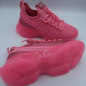 Steve Madden Maxima Rhinestone Trim Trainer Sneakers Neon Pink